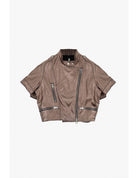 Blouson cuir oversize à manches courtes col officier – Imperial Femme