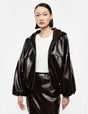 Blouson éco-cuir à capuche et manches ballon porté – Imperial Femme