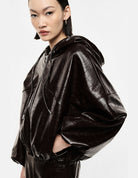 Blouson éco-cuir à capuche et manches ballon – Imperial Femme, vue de profil