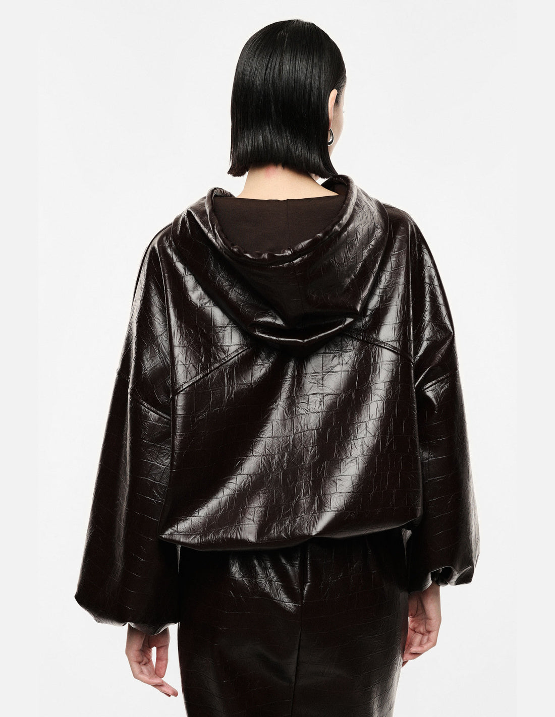 Blouson éco-cuir à capuche et manches ballon – Imperial Femme, vue de dos