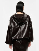 Blouson éco-cuir à capuche et manches ballon – Imperial Femme, vue de dos