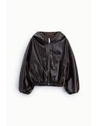 Blouson éco-cuir à capuche et manches ballon – Imperial Femme