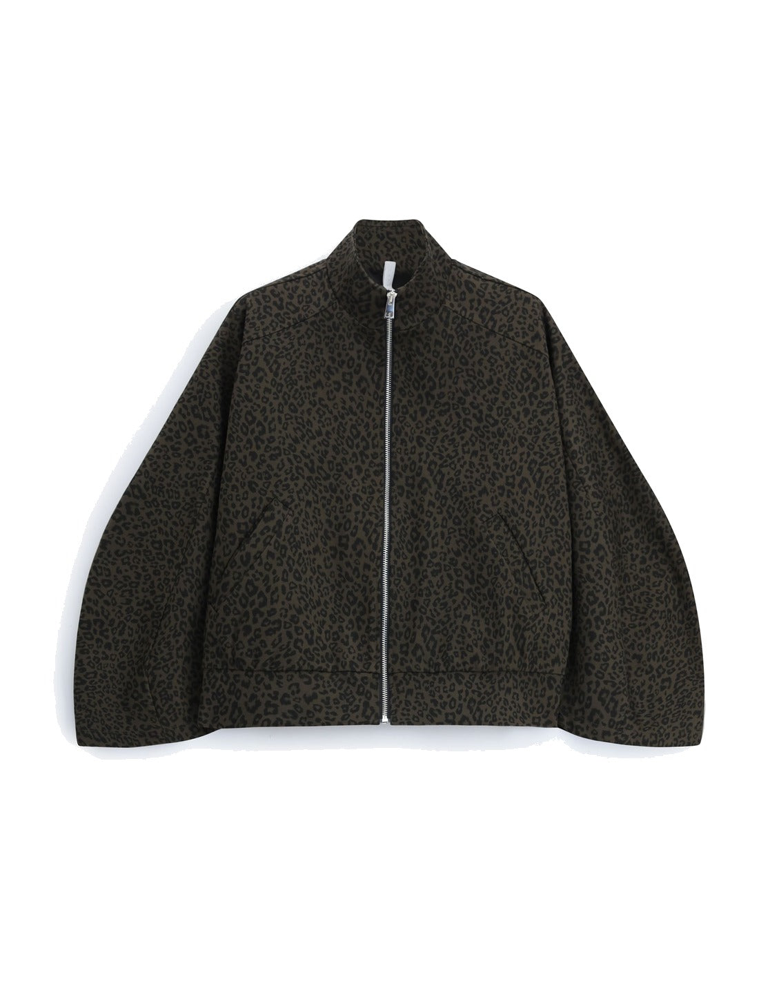 Blouson zippé col montant en jacquard animalier à plat – kaki foncé – Imperial Femme