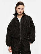 Blouson zippé col montant imprimé porté – marron – Imperial Femme