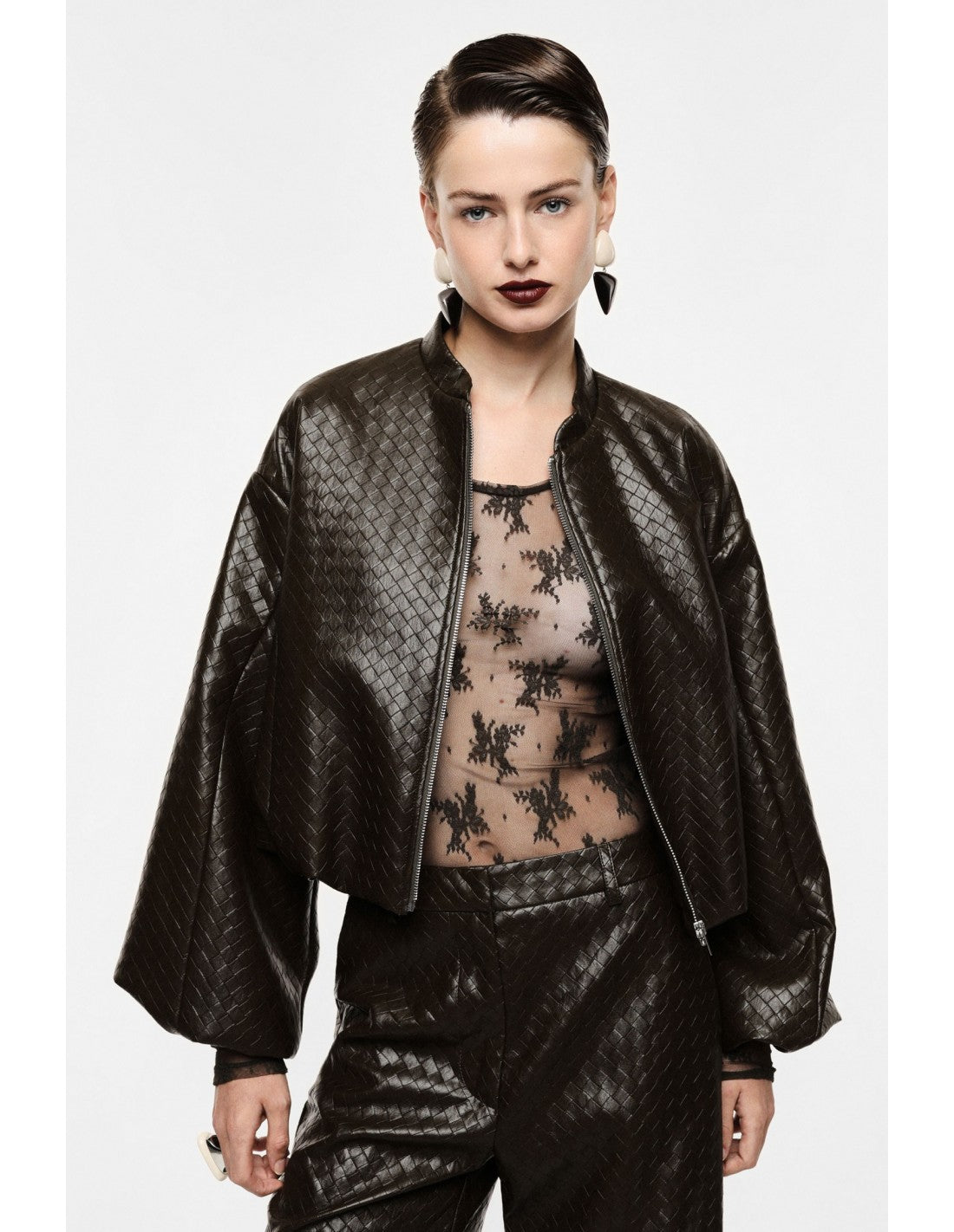 Bomber court éco-cuir tressé gaufré – Imperial Femme