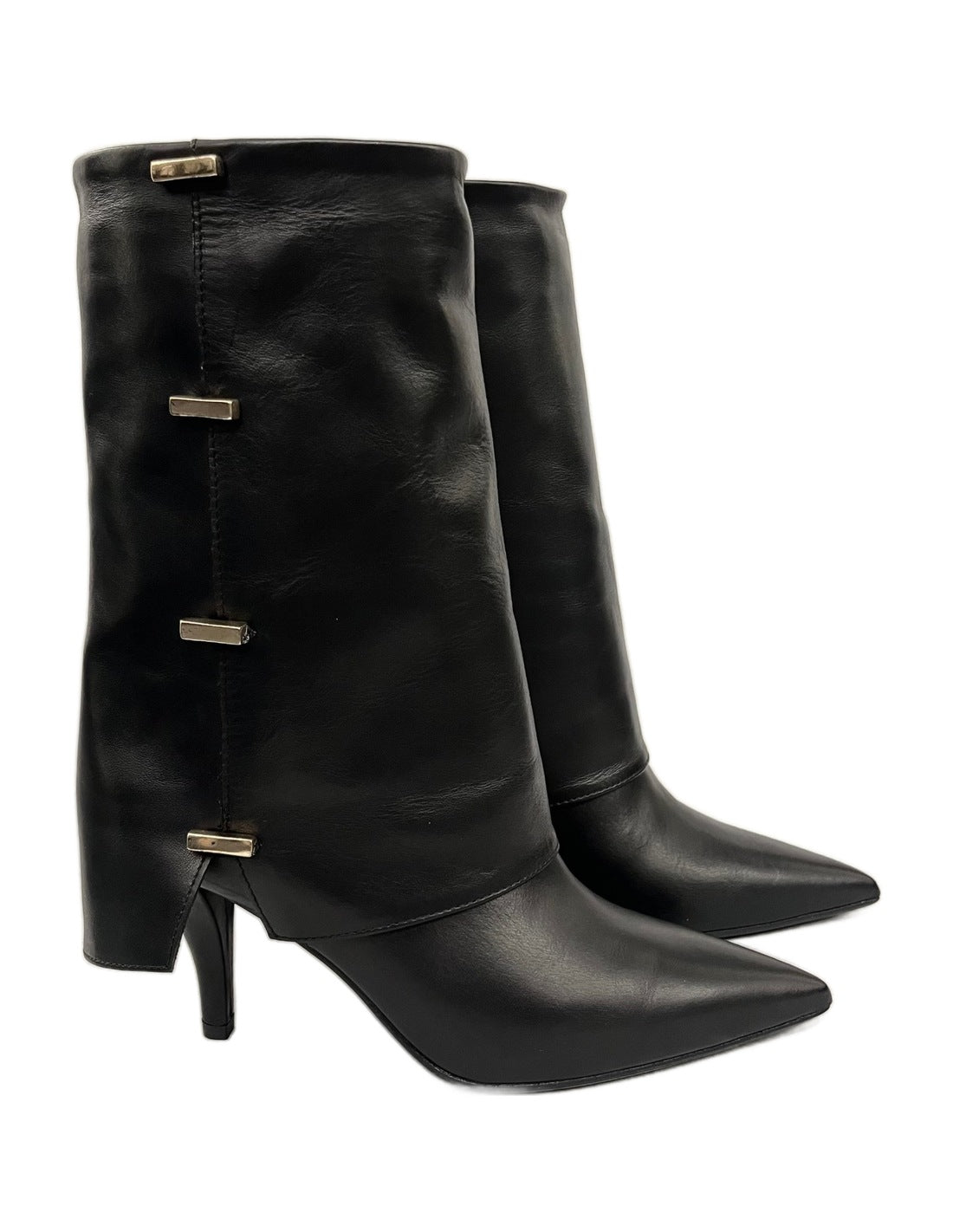 Bottes à revers en cuir, guêtre intégrée et attaches platine – noir – Imperial