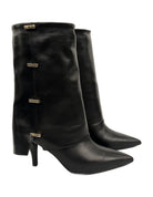 Bottes à revers en cuir, guêtre intégrée et attaches platine – noir – Imperial