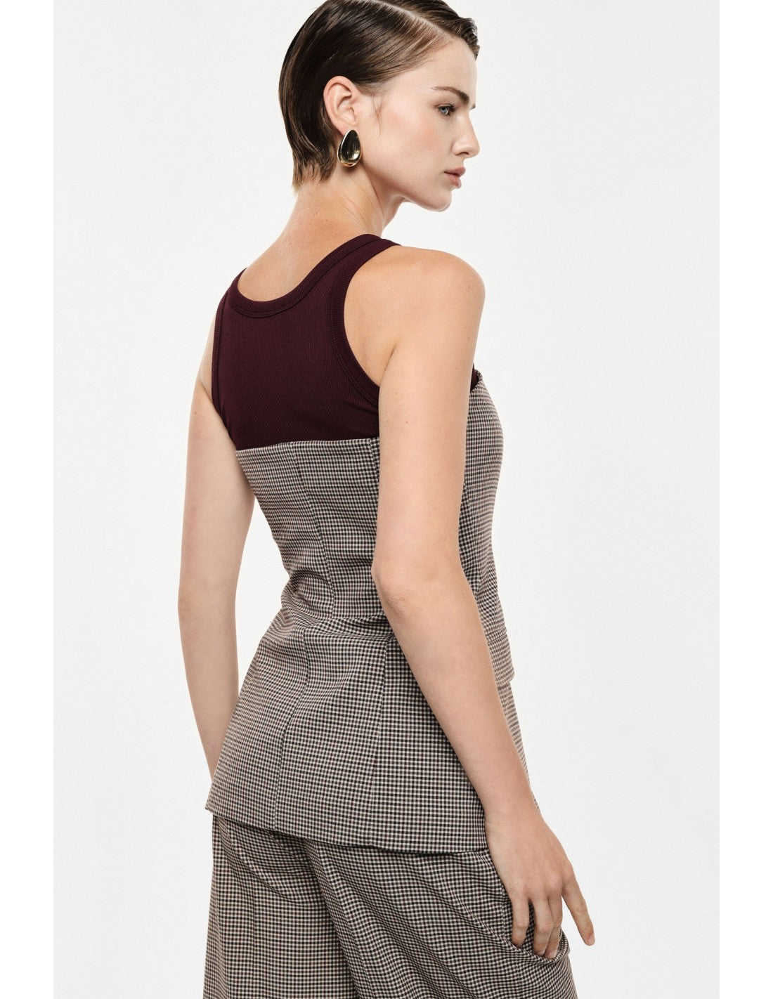 Bustier tailleur boutonné micro pied-de-poule – Imperial Femme