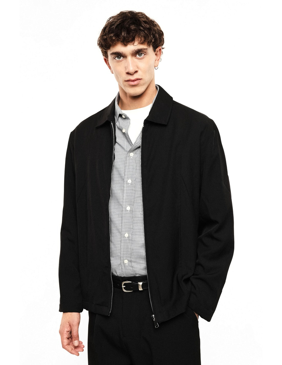 Surchemise zippée à col chemise porté, face – Noir – Imperial Homme