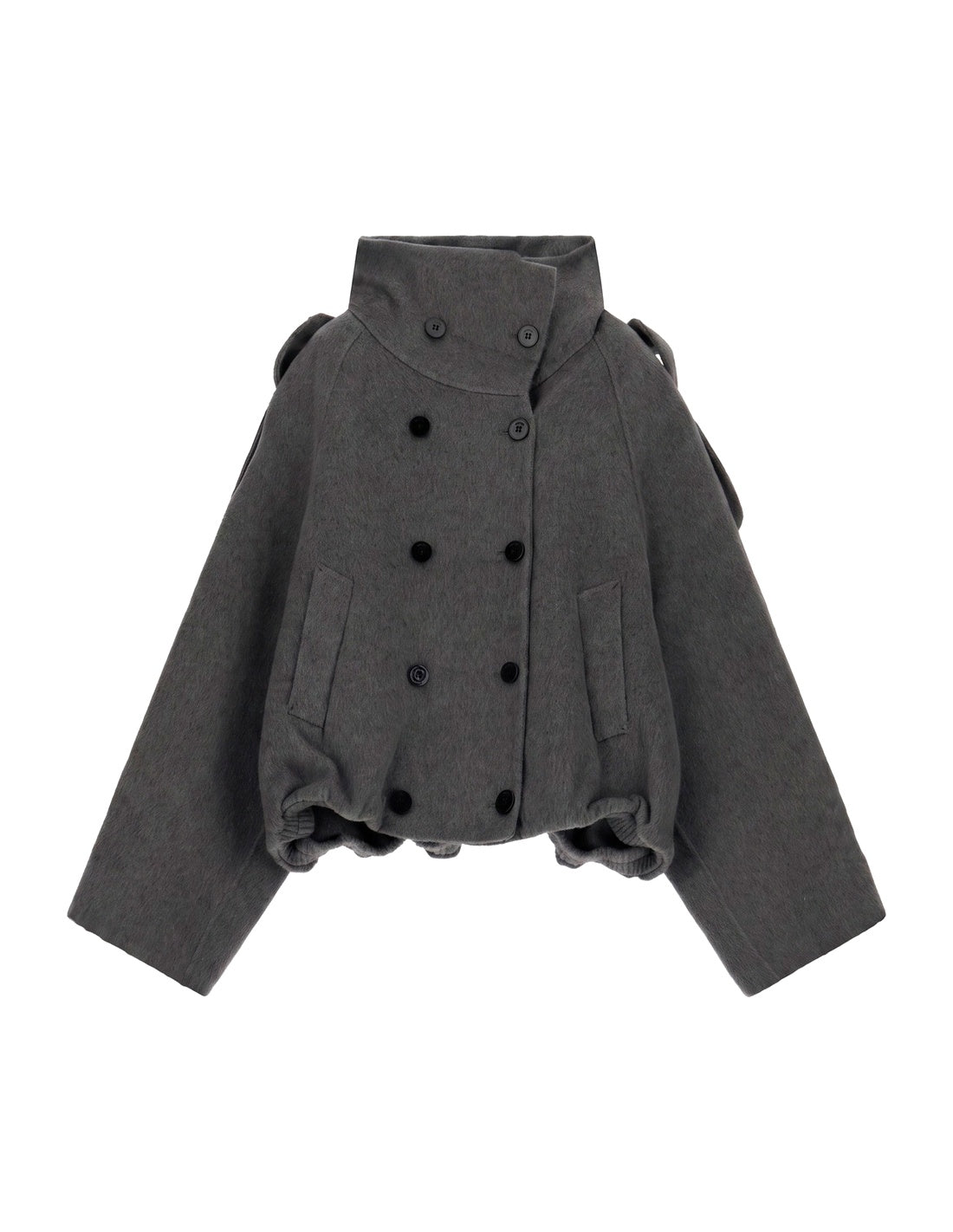 Caban court croisé à col montant en drap à plat – anthracite – Imperial Femme