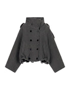 Caban court croisé à col montant en drap à plat – anthracite – Imperial Femme