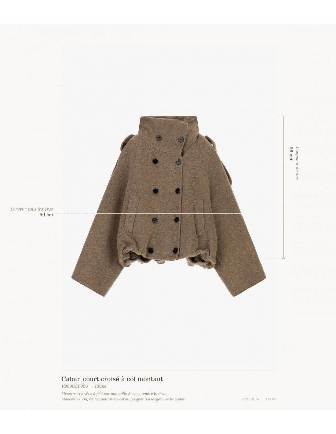 Caban court croisé à col montant en drap – Imperial Femme