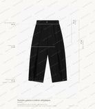 Cartographie des mesures du pantalon palazzo Imperial : longueur 99 cm, taille 38 cm, montant 35 cm, cuisse 37 cm, ouverture de bas 25 à 32 cm