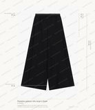 Cartographie des mesures du pantalon palazzo Imperial : taille 36 cm, montant 33 cm, ouverture de bas 39 cm, longueur totale 110 cm