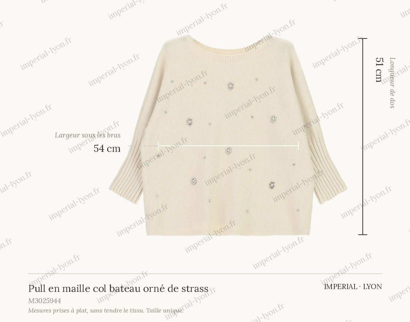 Cartographie des mesures – Pull en maille col bateau orné de strass, Imperial Femme all-groups