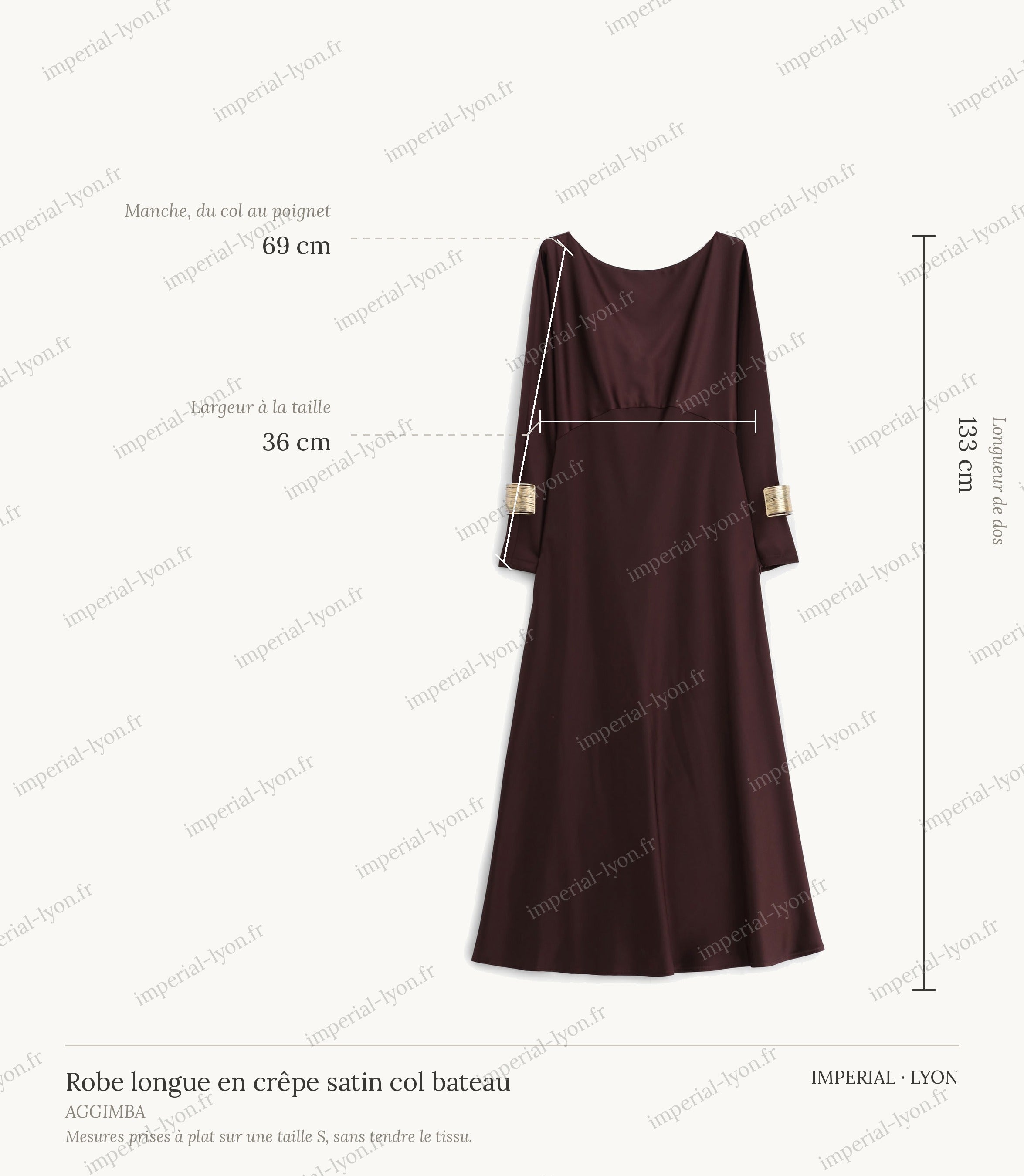 Cartographie des mesures – Robe longue en crêpe satin col bateau, Imperial Femme all-groups