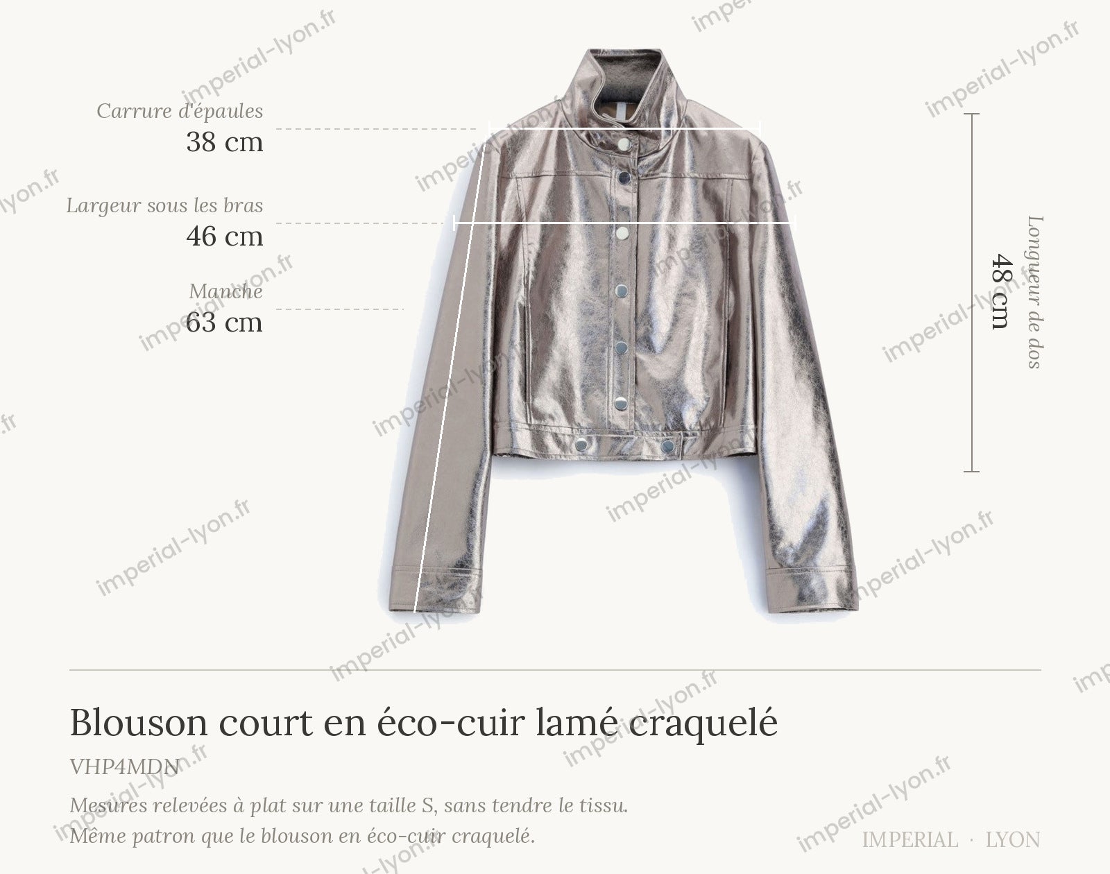 Cartographie des mesures — Blouson court en éco-cuir lamé craquelé