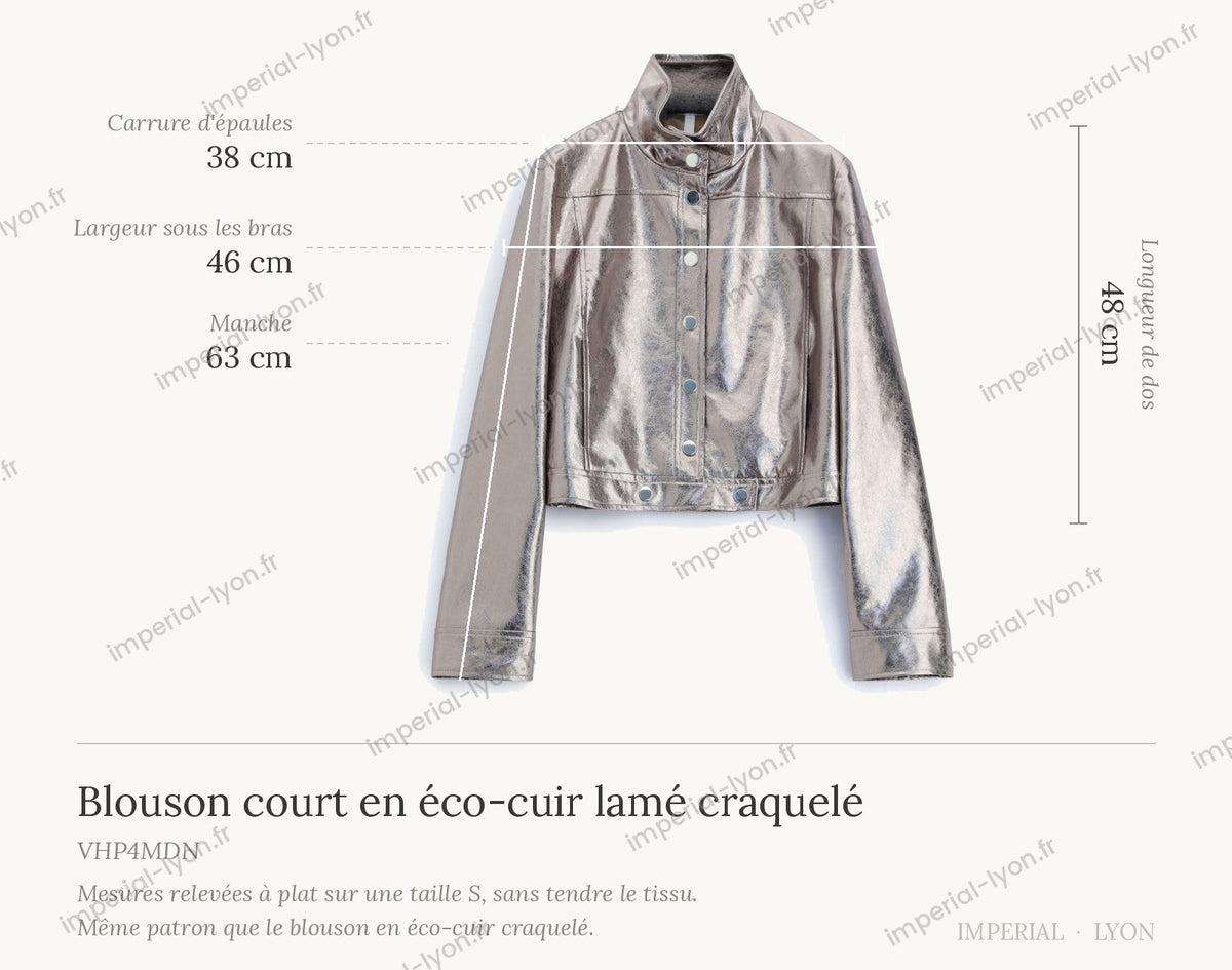 Cartographie des mesures — Blouson court en éco-cuir lamé craquelé