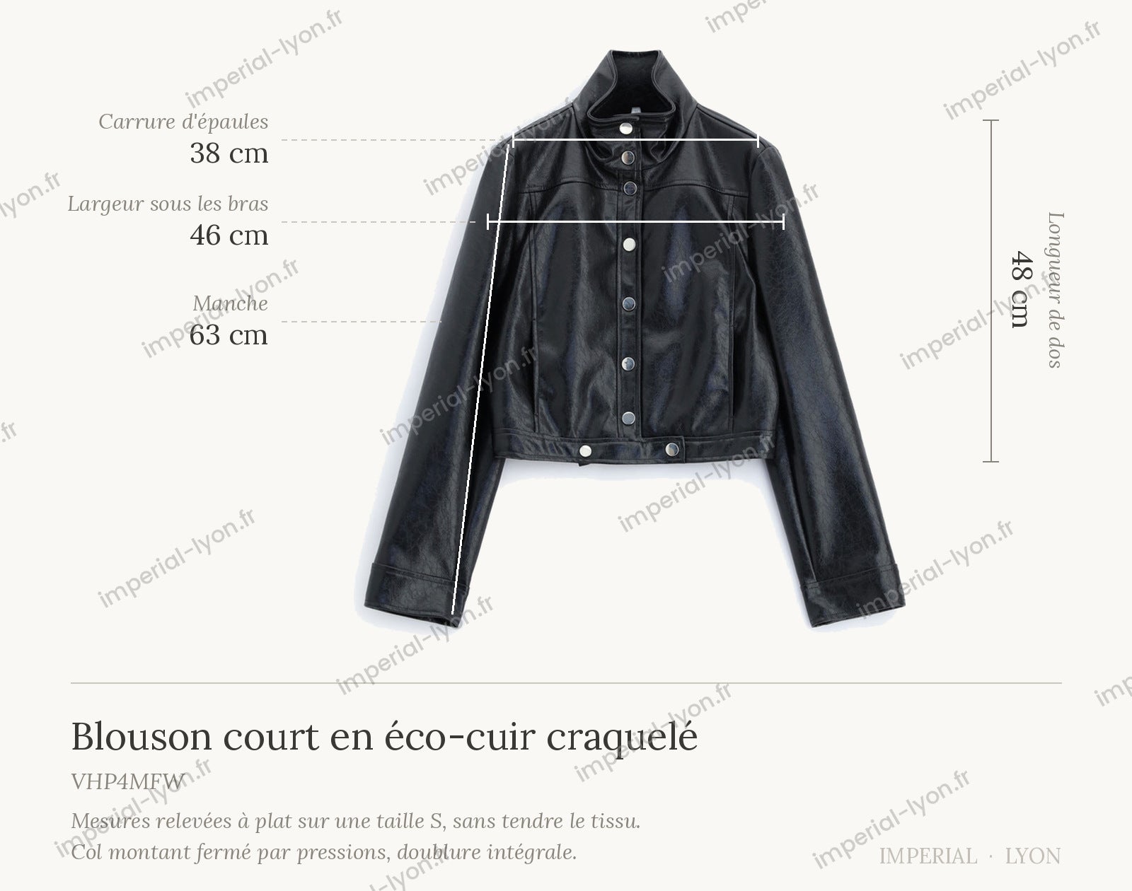 Cartographie des mesures — Blouson court en éco-cuir craquelé