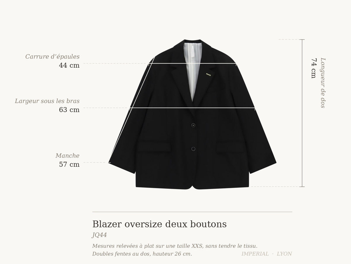 Cartographie des mesures — Blazer oversize col à revers deux boutons