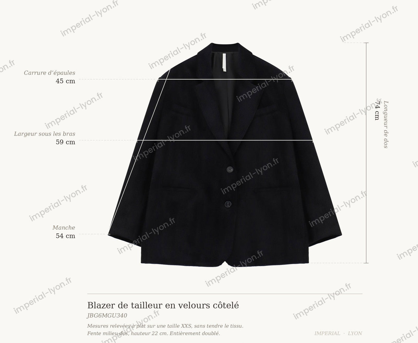Cartographie des mesures — Blazer de tailleur en velours côtelé