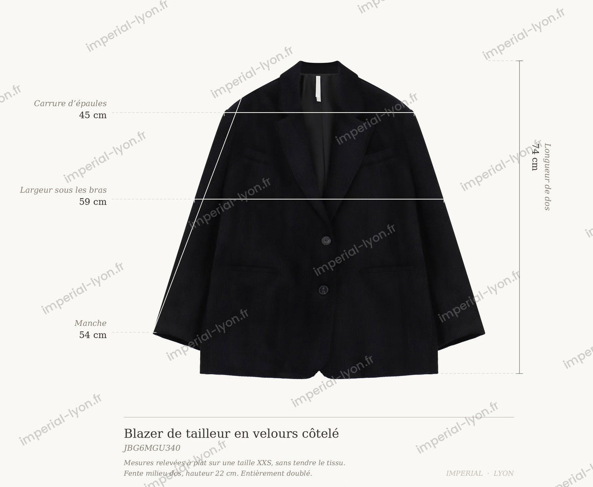 Cartographie des mesures — Blazer de tailleur en velours côtelé