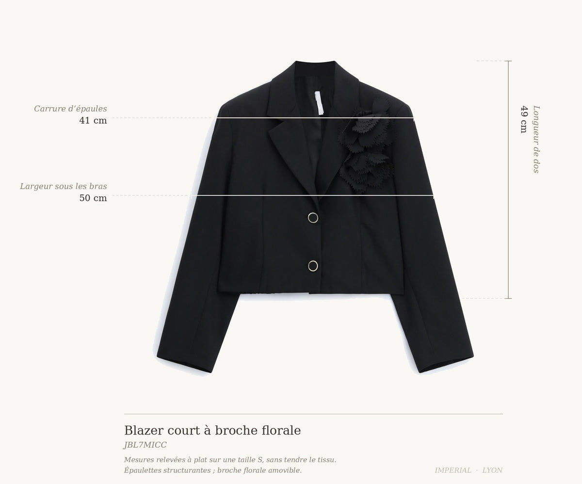 Cartographie des mesures — Blazer court à broche florale amovible