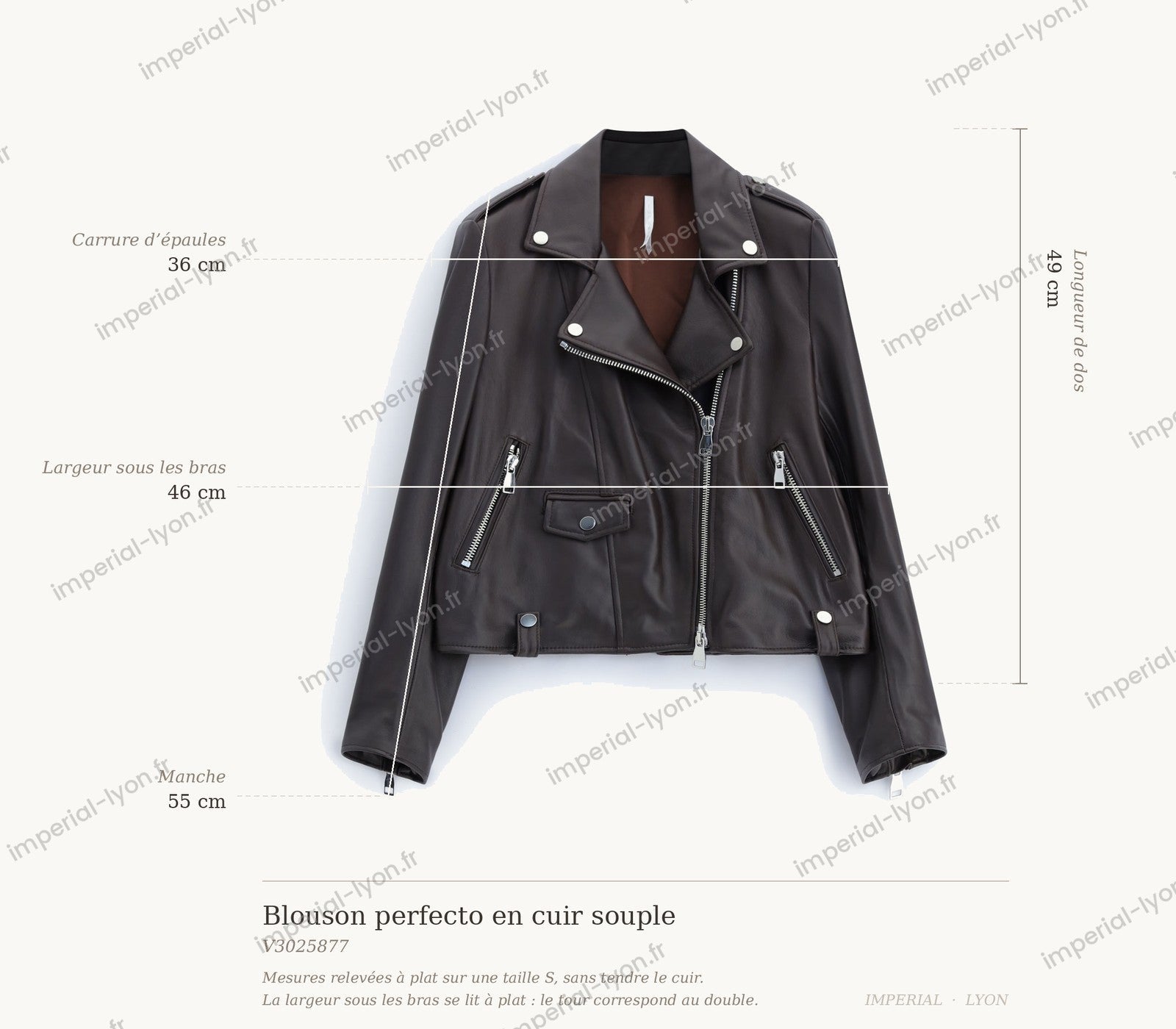 Cartographie des mesures — Perfecto court en cuir d'agneau