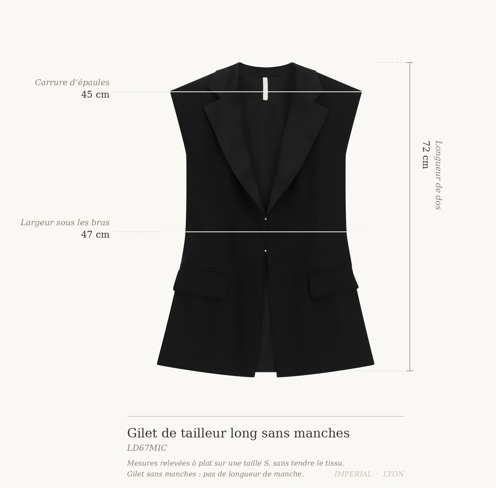 Cartographie des mesures — Gilet de tailleur long sans manches all-groups