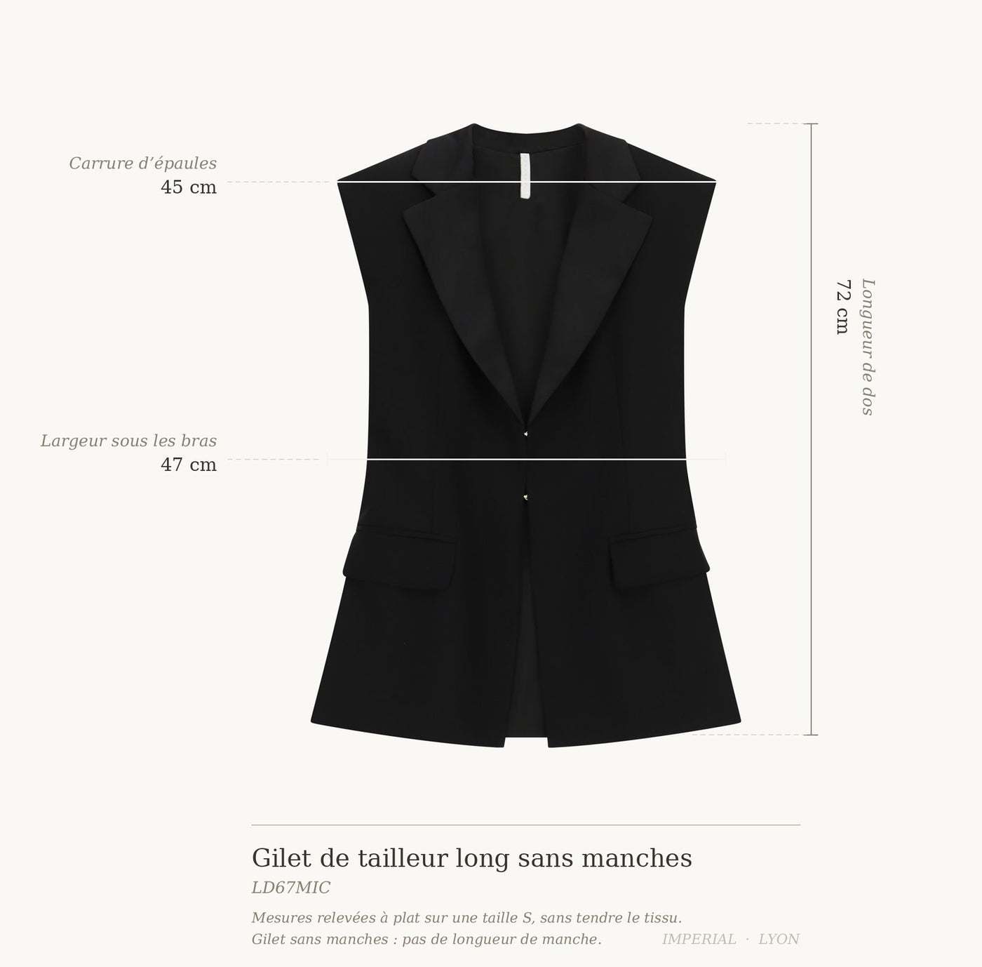 Cartographie des mesures — Gilet de tailleur long sans manches