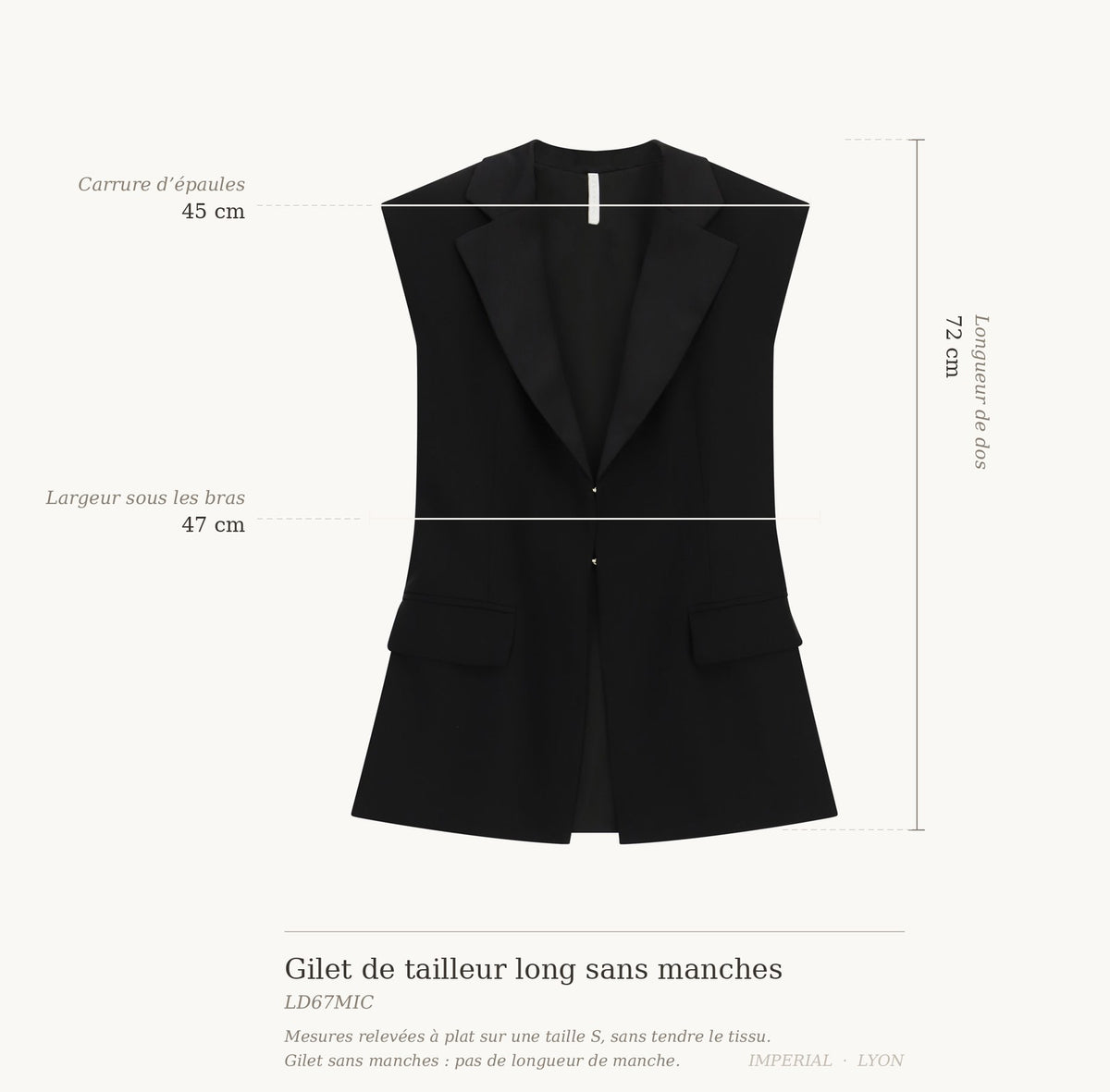 Cartographie des mesures — Gilet de tailleur long sans manches all-groups