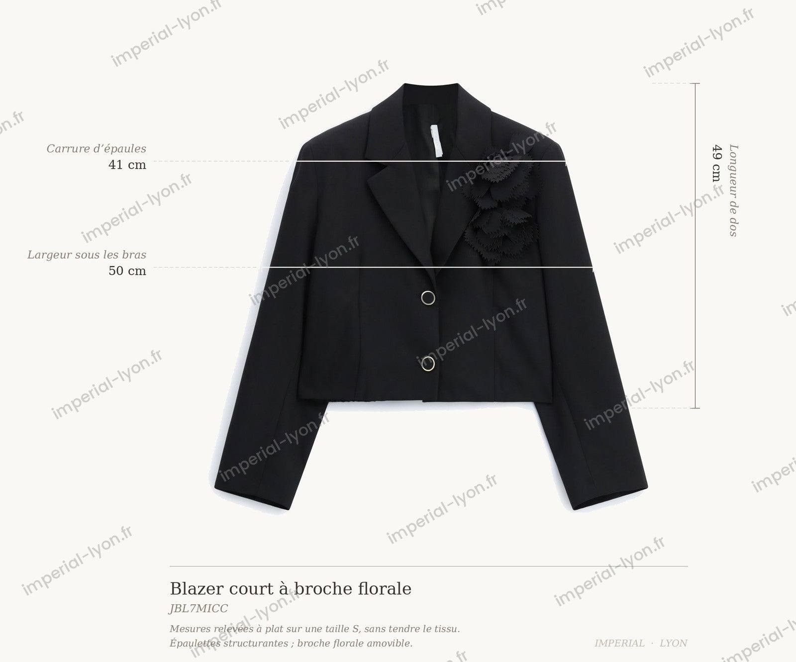 Cartographie des mesures — Blazer court à broche florale amovible