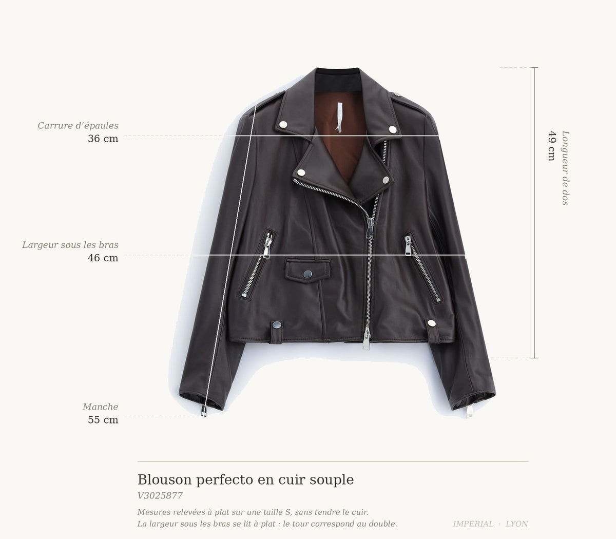 Cartographie des mesures — Perfecto court en cuir d'agneau all-groups