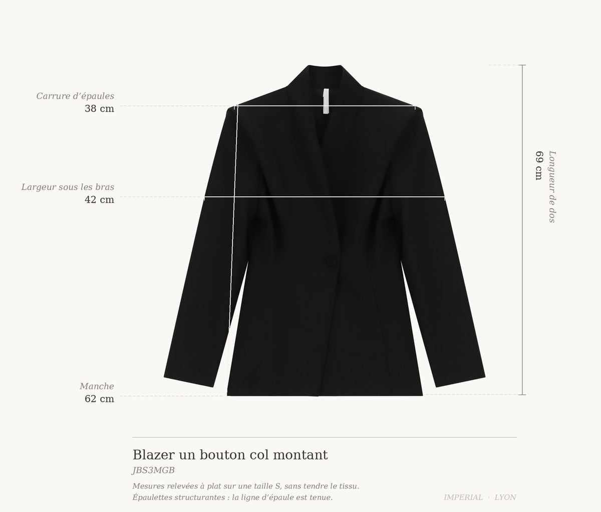Cartographie des mesures — Blazer un bouton col montant épaules marquées all-groups