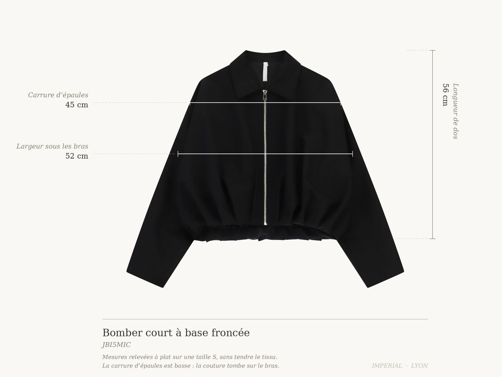 Cartographie des mesures — Bomber court à base froncée en draperie all-groups