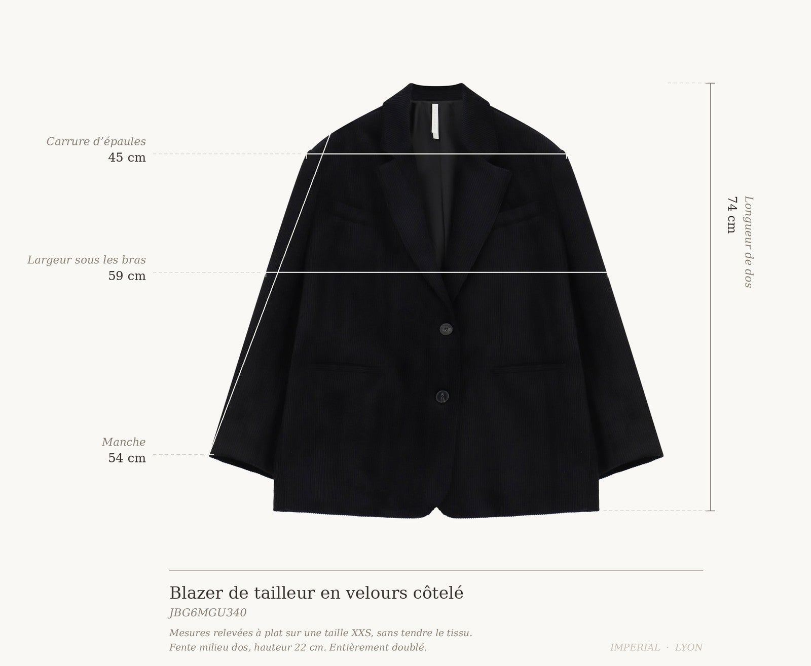 Cartographie des mesures — Blazer de tailleur en velours côtelé all-groups