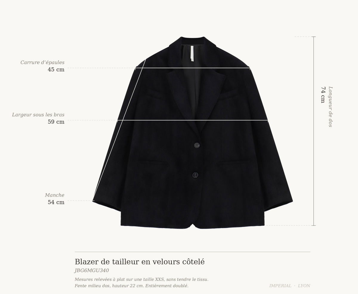 Cartographie des mesures — Blazer de tailleur en velours côtelé all-groups