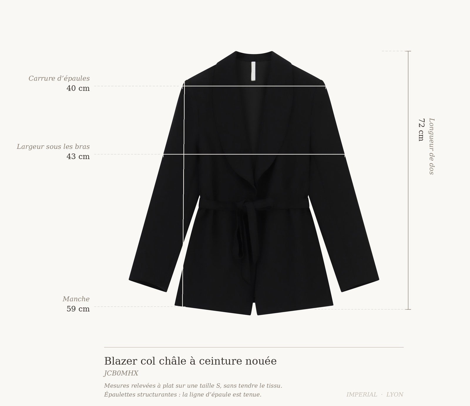 Cartographie des mesures — Blazer col châle à ceinture nouée all-groups