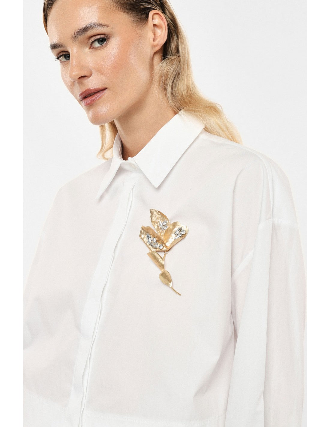 Chemise cropped en coton à broche bijou – Imperial Femme