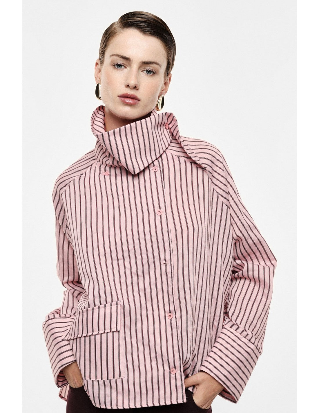 Chemise oversize col lavallière popeline rayée – Imperial Femme