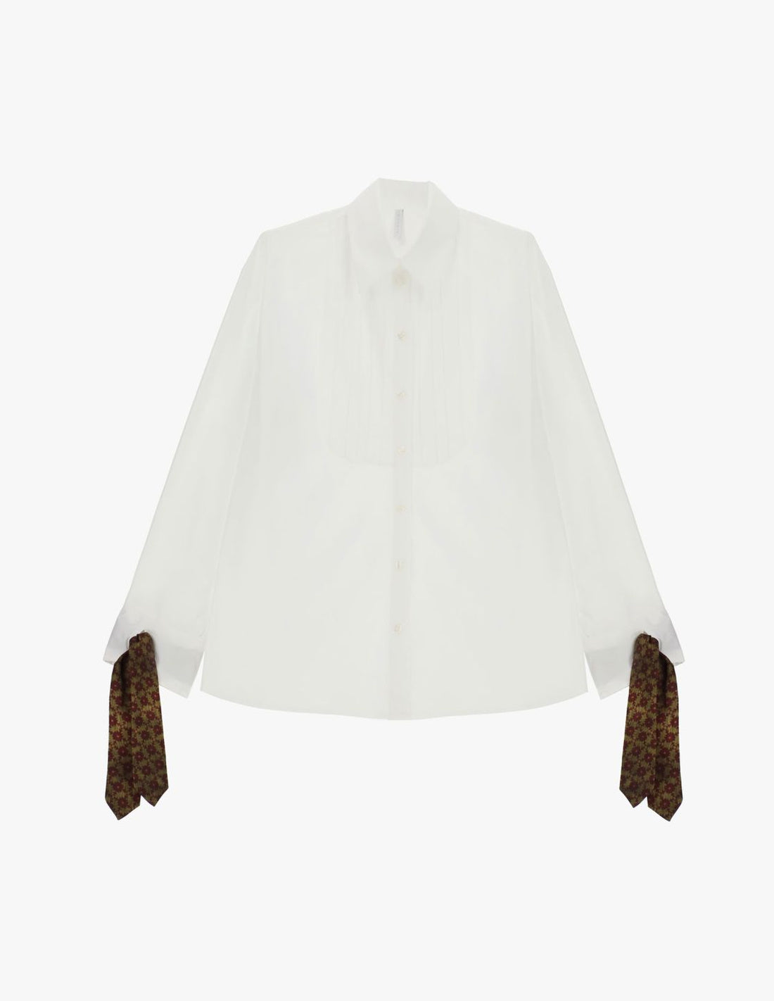 Chemise longue à plastron plissé et liens imprimés aux poignets – Imperial Femme, à plat