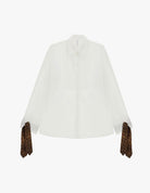 Chemise longue à plastron plissé et liens imprimés aux poignets – Imperial Femme, à plat
