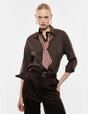 Chemise ample à rayures avec cravate imprimée portée – chocolat – Imperial Femme