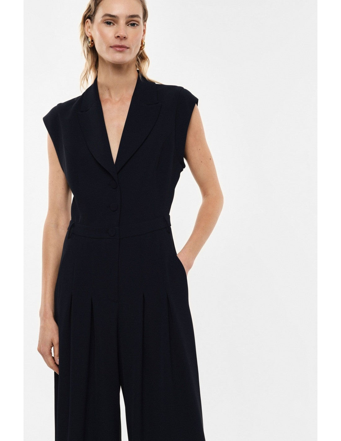 Combinaison pantalon tailleur col revers en crêpe – Imperial Femme