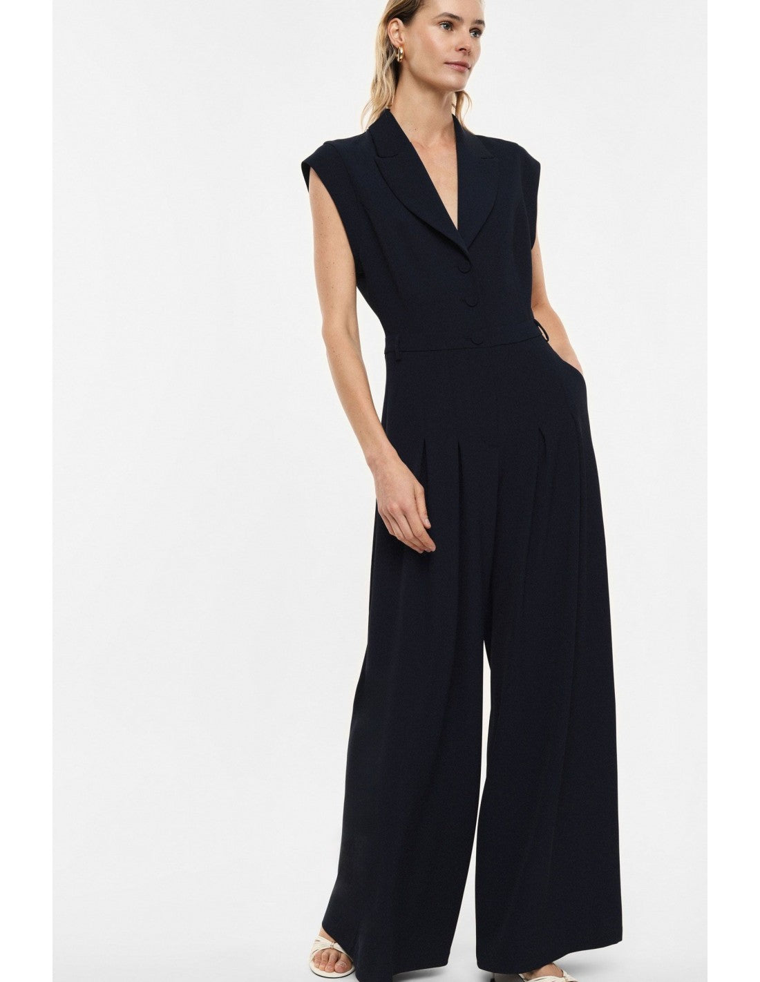Combinaison pantalon tailleur col revers en crêpe – Imperial Femme