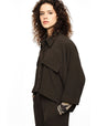 Veste trapèze manches raglan en crêpe infroissable porté, face – Kaki foncé – Imperial Femme