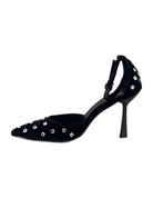 Escarpin en velours à rivets Imperial de profil, talon 9 cm