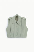 Veste sans manches oversize col montant, coloris Vert d'eau