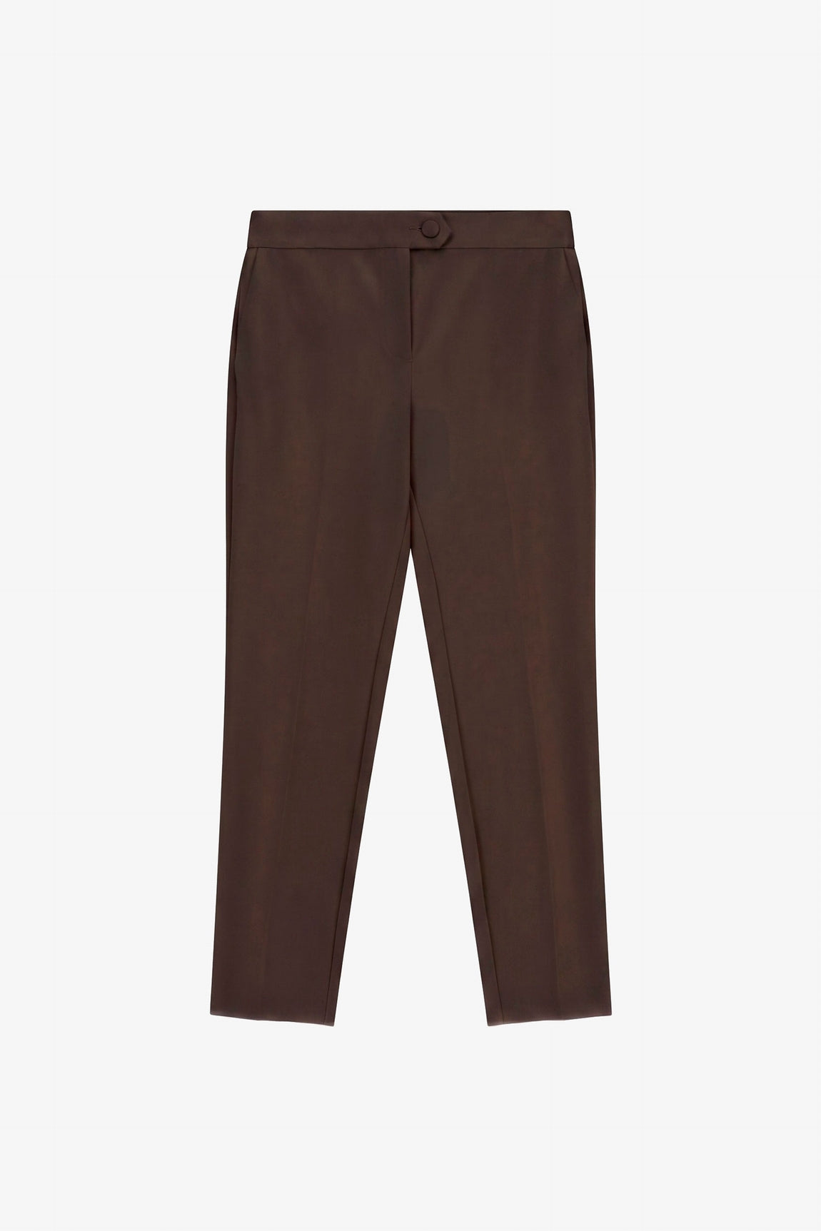 Pantalon de smoking cigarette finition satin, coloris Marron