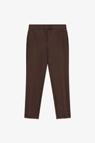 Pantalon de smoking cigarette finition satin, coloris Marron